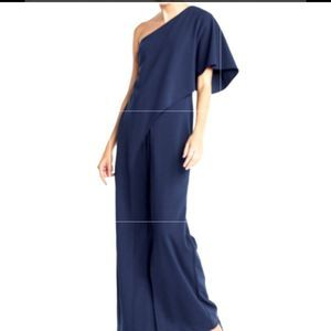 ADRIANNA PAPELL MIDNIGHT BLUE ONE SHOULDER WIDE LEG JUMPSUIT SIZE 10 NWT